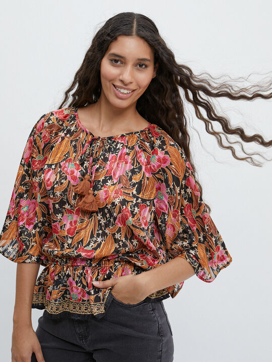 BLUSA PLUMETI ESTAMPADA Negro image number null