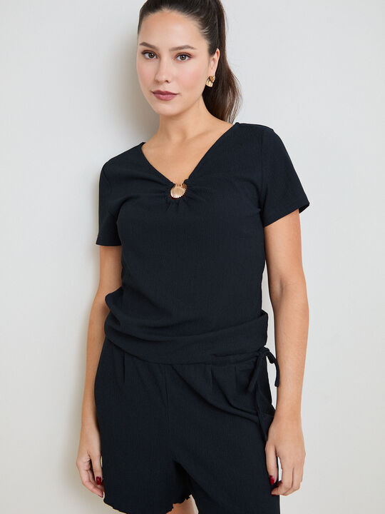 CAMISETA  APLIQUE CONCHA Negro image number null