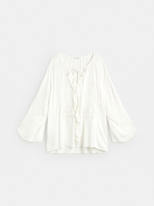 BLUSA BORDADA VOLANTES Blanco Optico image number null