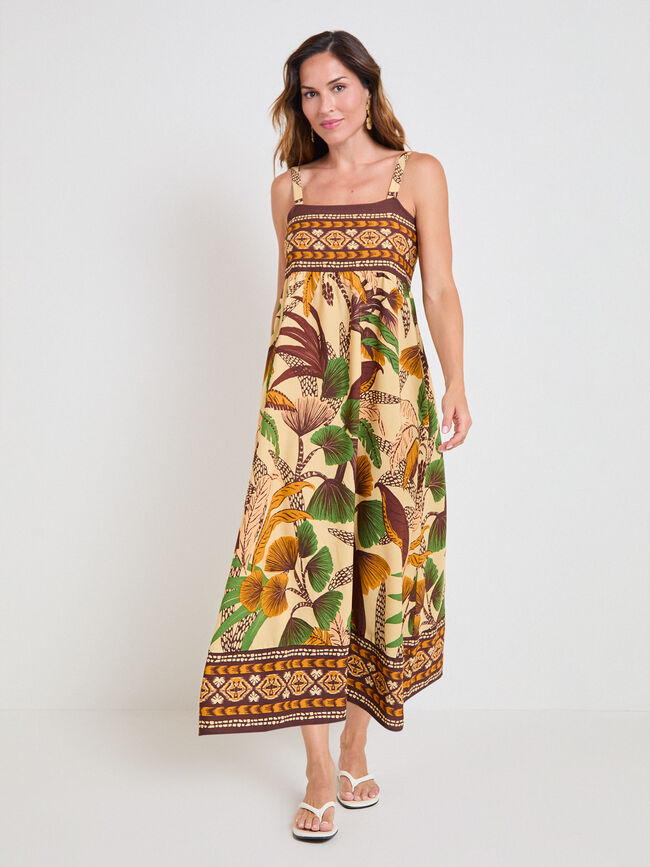VESTIDO ESTAMPADO TIRANTES Light Ocre