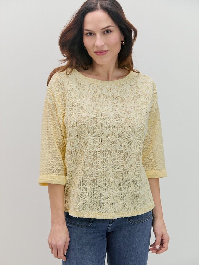 CAMISETA ENCAJE FLORAL Amarillo Pastel