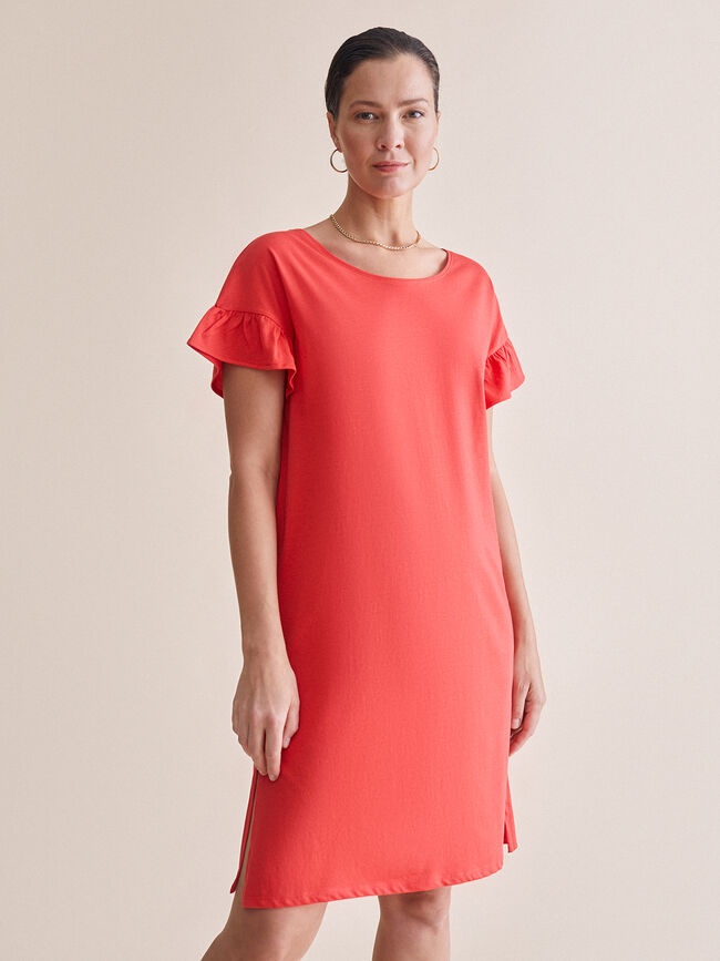 vestido volante en mangas 100% algodón Coral