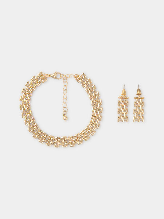 PACK PENDIENTE Y PULSERA BAÑO ORO Oro image number null