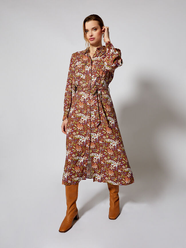 Vestido camisero estampado Marron Claro