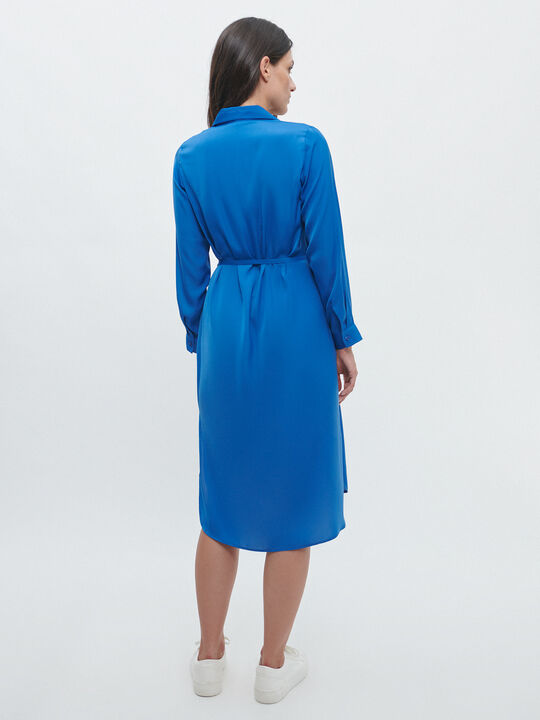 Vestido camisero satinado Azul Real image number null