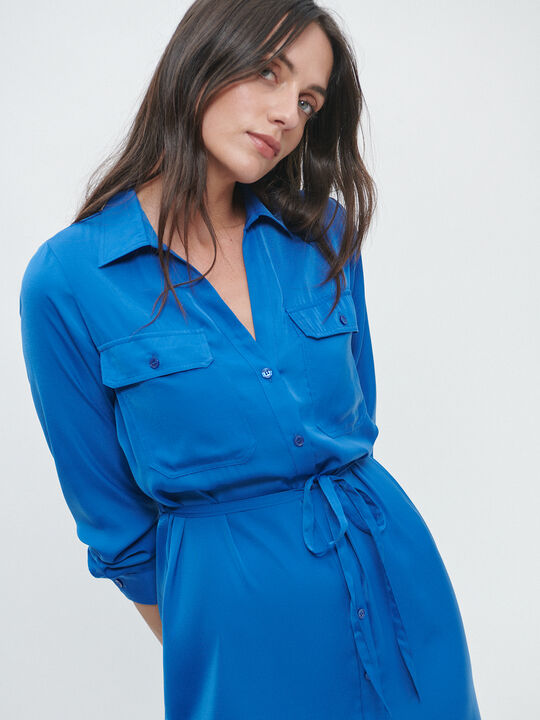 Vestido camisero satinado Azul Real image number null