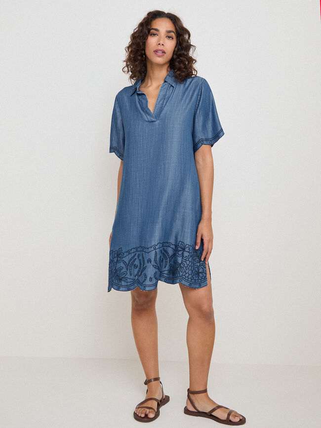 VESTIDO CORTO BORDADO Dark blue