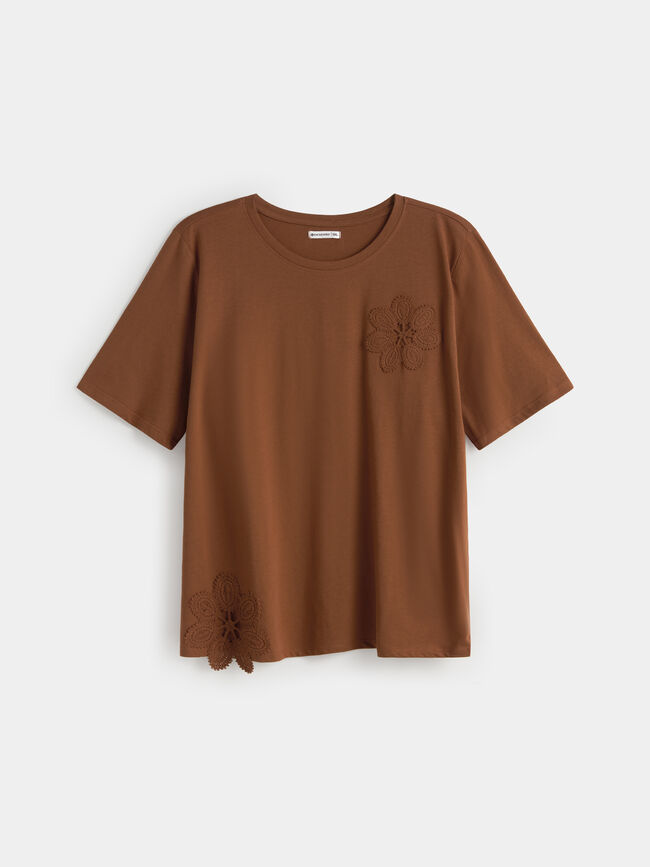 CAMISETA CROCHET FLOR Marron chocolat