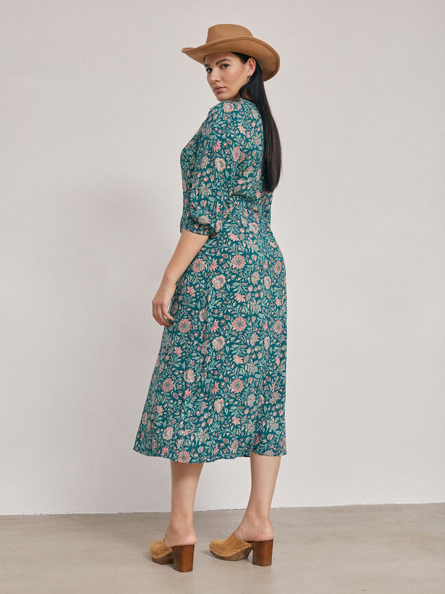 Vestido midi camisero estampado Vintage Blue