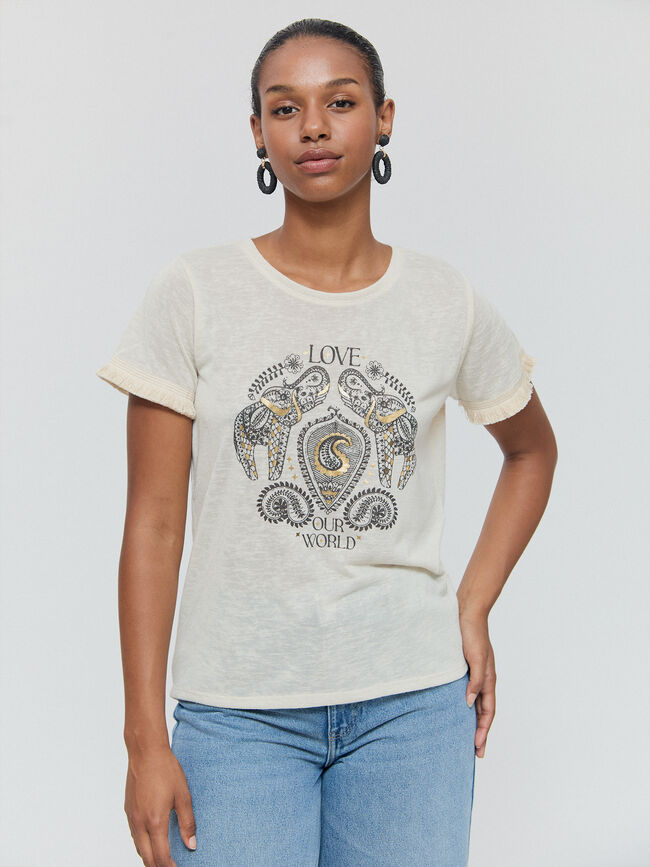 CAMISETA POSICIONAL ELEFANTE Beige