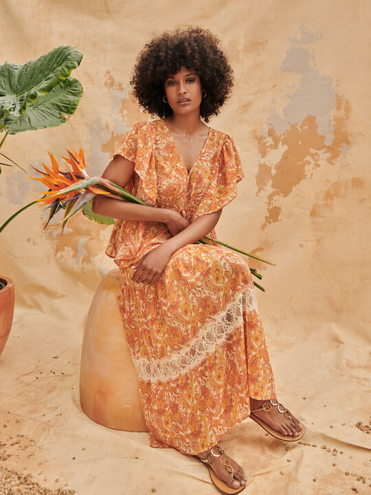 FALDA ESTAMPADA encaje naranja coral image number null