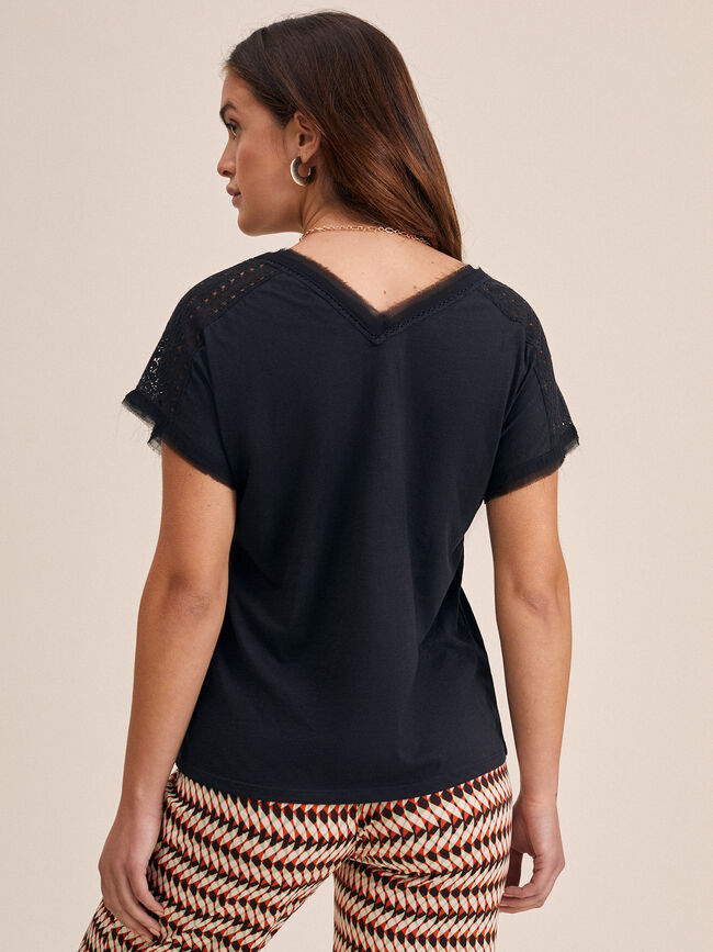 Camiseta cuello pico 100% algodón Negro