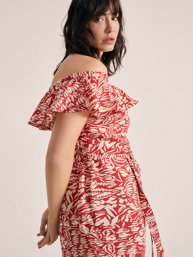 Vestido estampado cuello barco Piedra