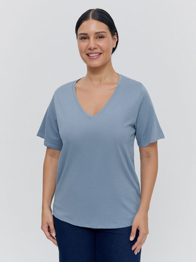 CAMISETA CUELLO PICO Azul Grisaceo