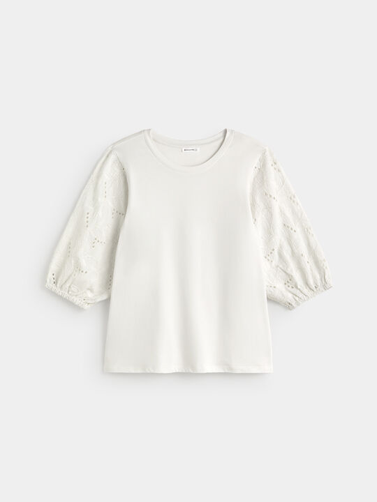CAMISETA MANGA ABULLONADA Blanco Hueso image number null