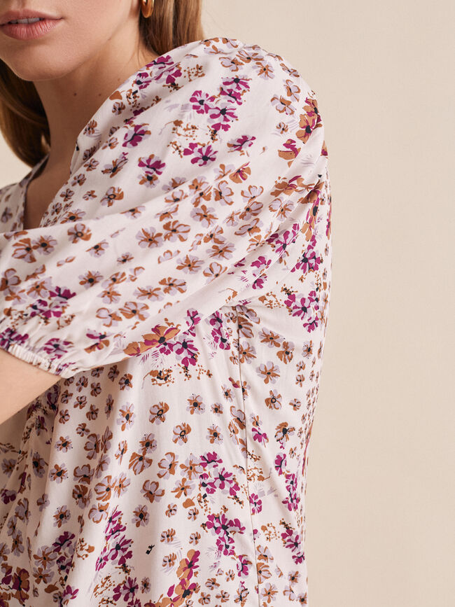 Blusa estampada manga abullonada Crudo