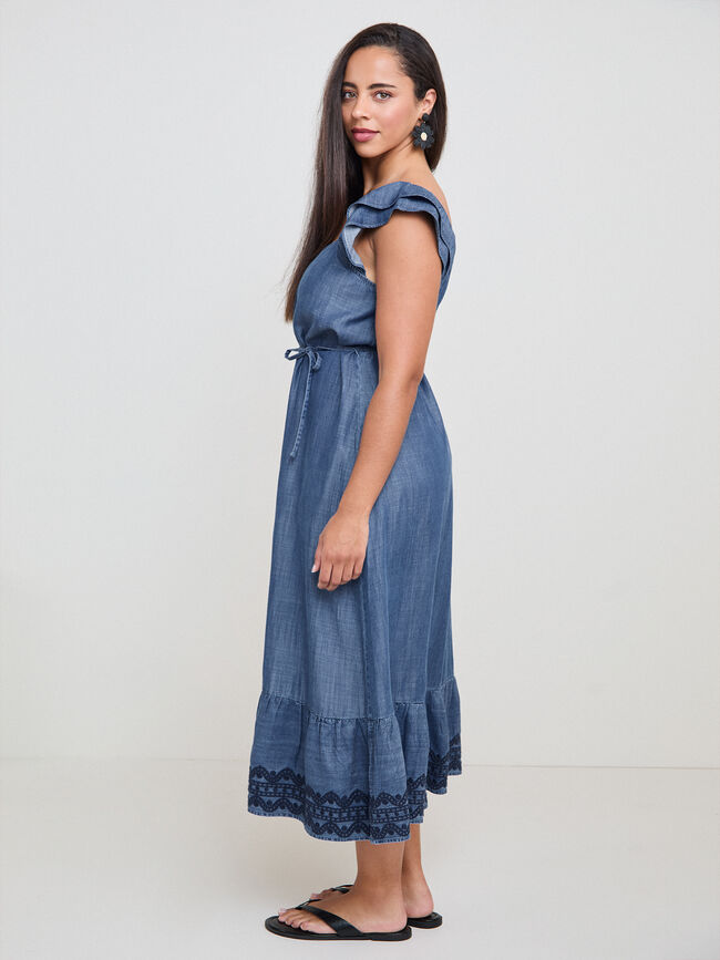 VESTIDO DETALLE BORDADO Mid blue