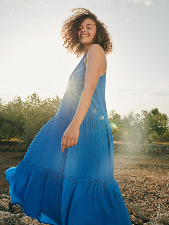 Vestido halter satinado Azul Brillante image number null