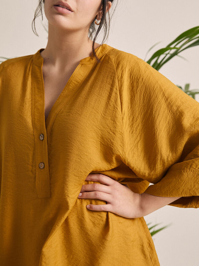 Camisa túnica larga Mostaza