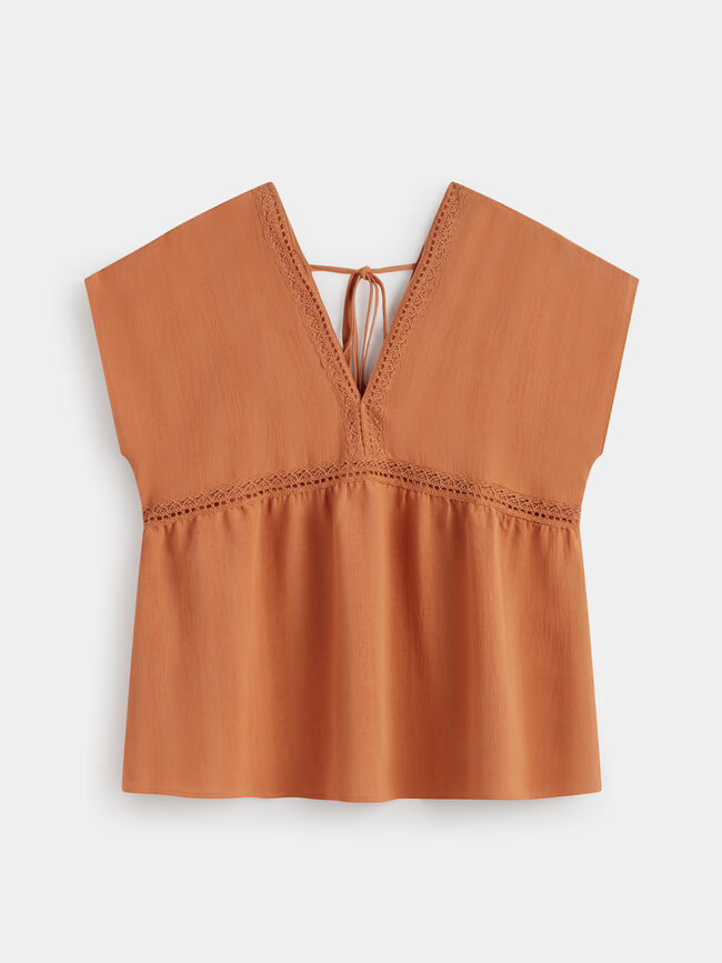 Blusa puntilla en escote Naranja quemado