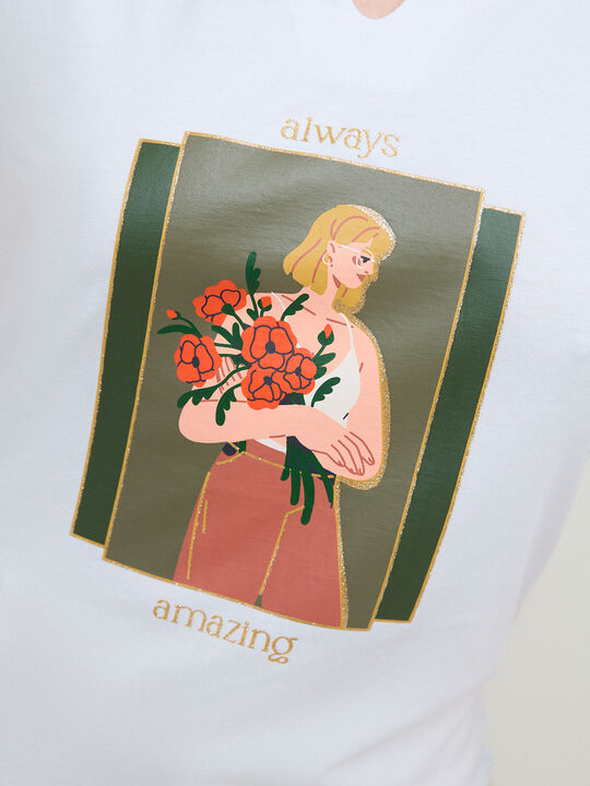 CAMISETA MUCHACHA FLORES Blanco Optico image number null