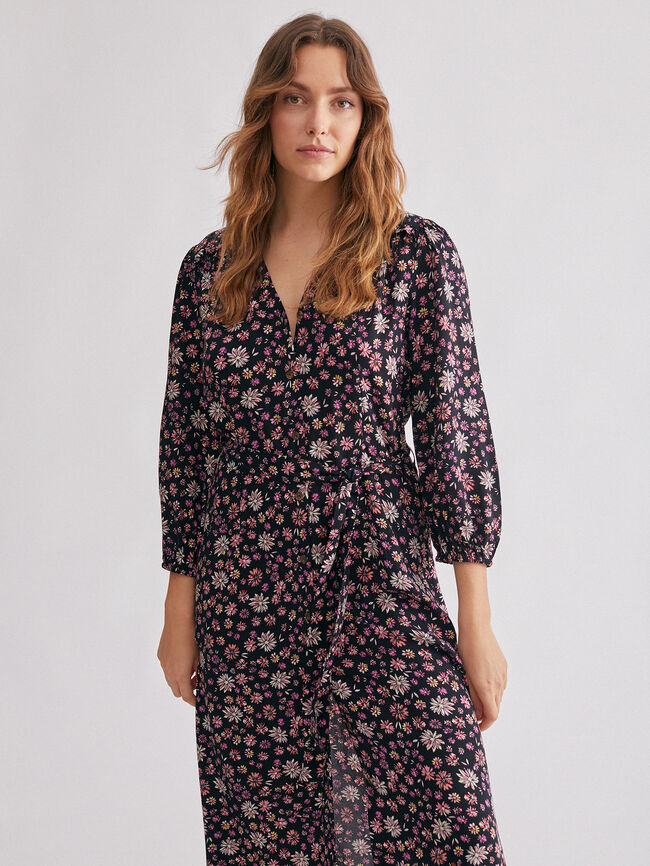 Vestido midi camisero estampado rosa frambuesa