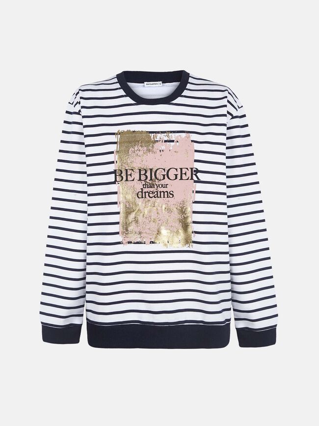 Sudadera rayas con ribs a contraste y fo Blanco Hueso