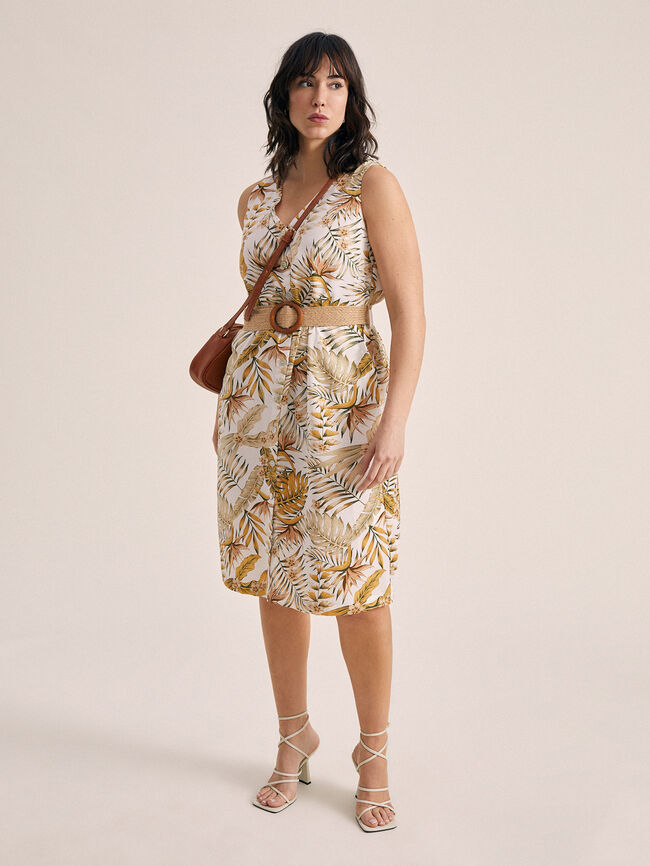 Vestido estampado con cinturón Estampado 1