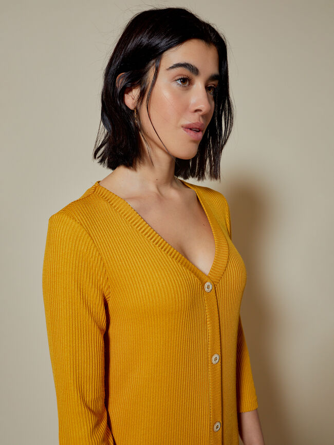 vestido canalé botones Mostaza