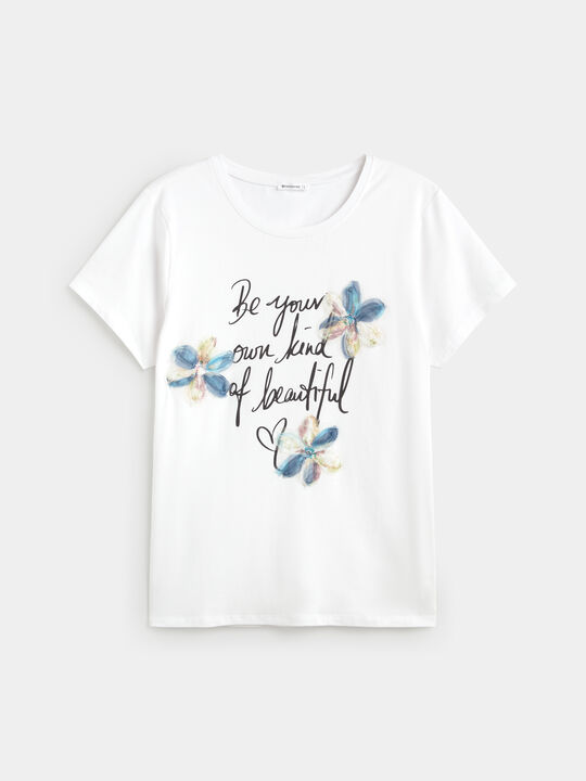 CAMISETA FLORES BORDADAS Blanco Optico image number null