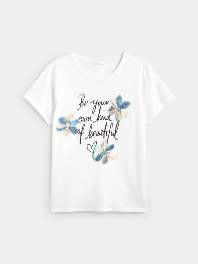 CAMISETA FLORES BORDADAS Blanco Optico