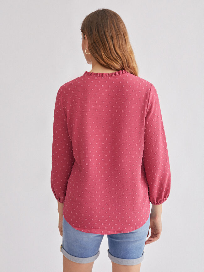 Blusa bordado Plumeti rosa frambuesa