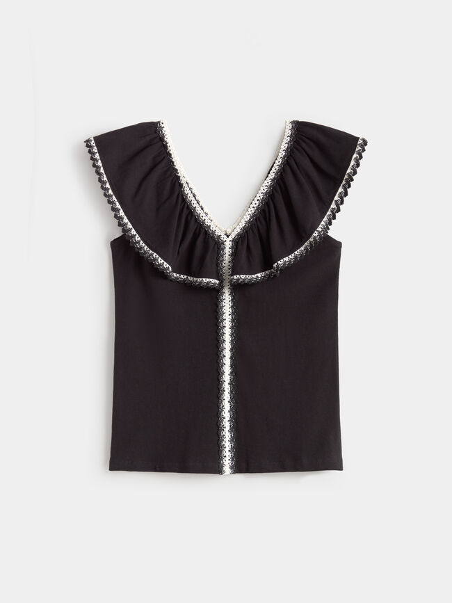 CAMISETA VOLANTE PUNTILLA Negro