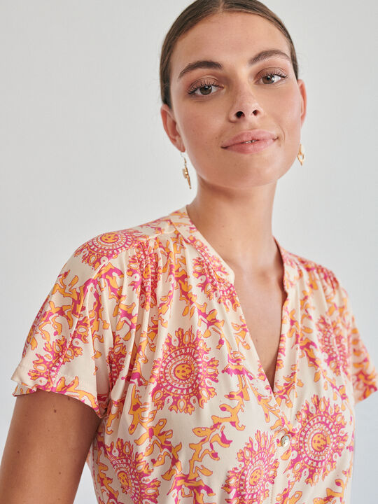 VESTIDO CUELLO MAO Rosa Medio image number null
