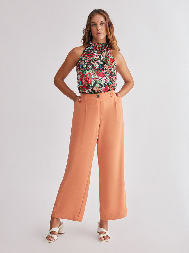 Top volante escote estampado Negro