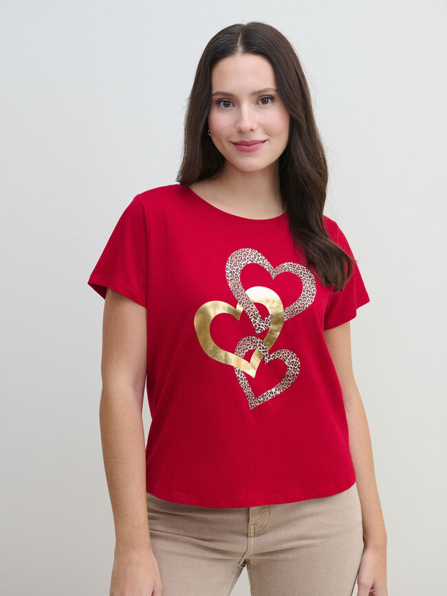 CAMISETA CORAZONES BRILLANTES Rojo
