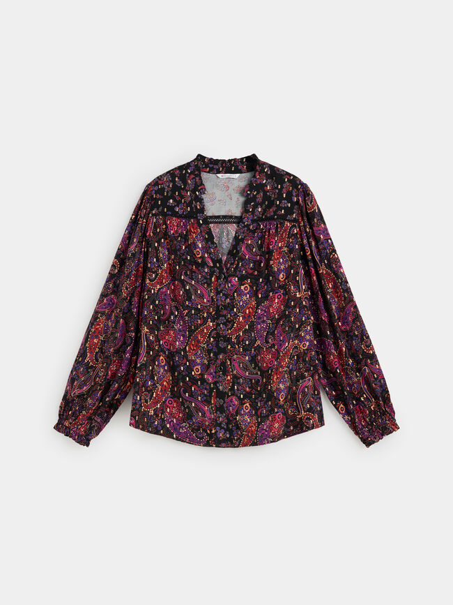 BLUSA PAISLEY DETALLES METALIZADOS Negro