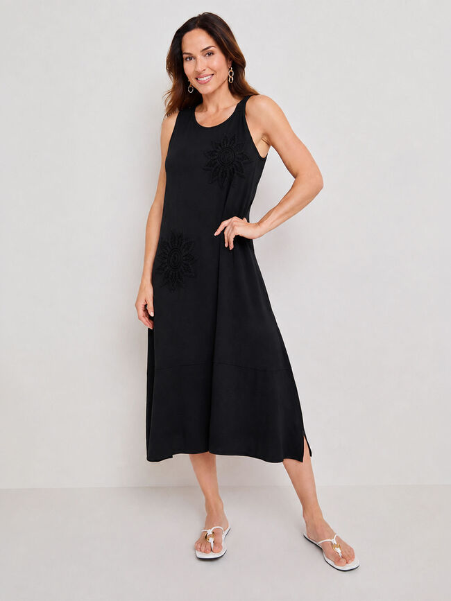 VESTIDO APLIQUES CROCHET Negro