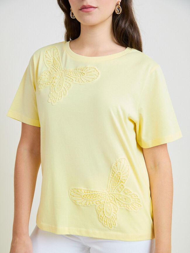 CAMISETA MARIPOSAS BORDADAS Amarillo Pastel