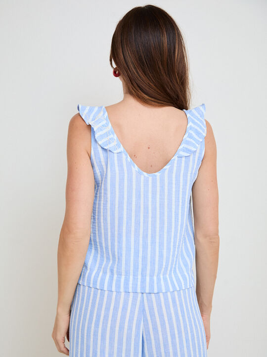 BLUSA RAYAS Y BORDADOS Azul Sky image number null