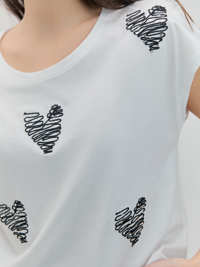 CAMISETA CORAZONES CUERDA Blanco Optico