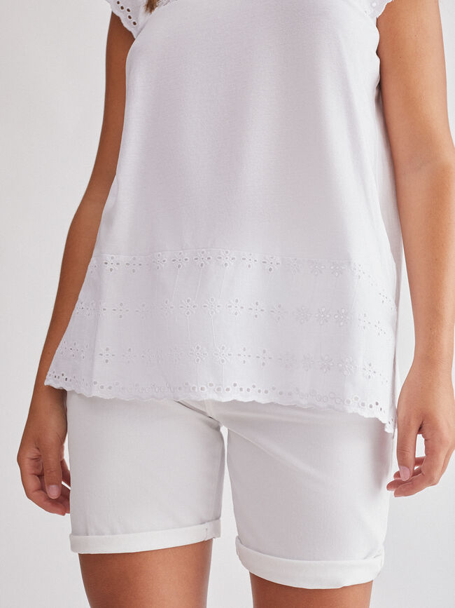 Camiseta tul y bordados 100% algodón Blanco Optico