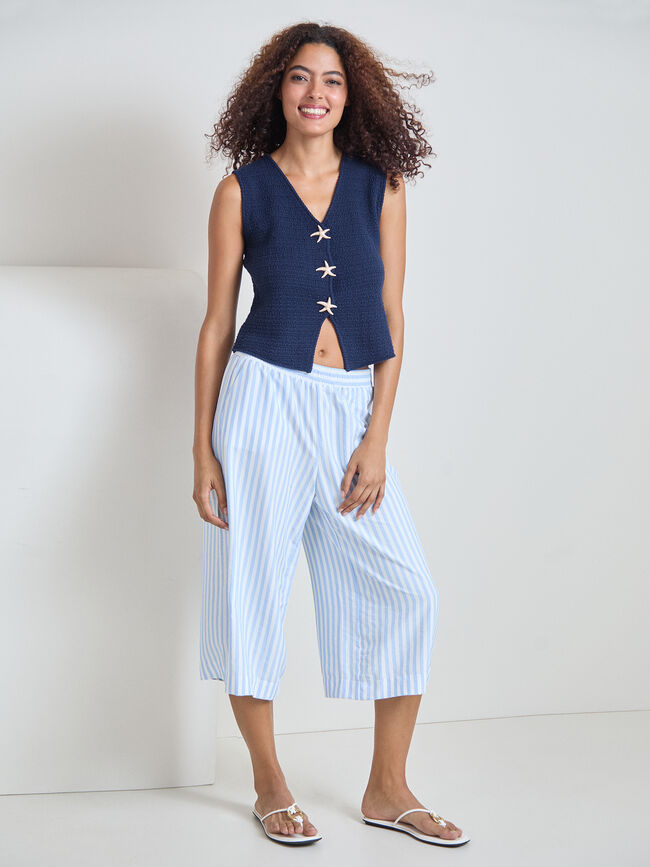 PANTAL&Oacute;N CULOTTE RAYAS Celeste