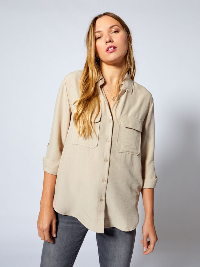 Camisa con bolsillos Beige