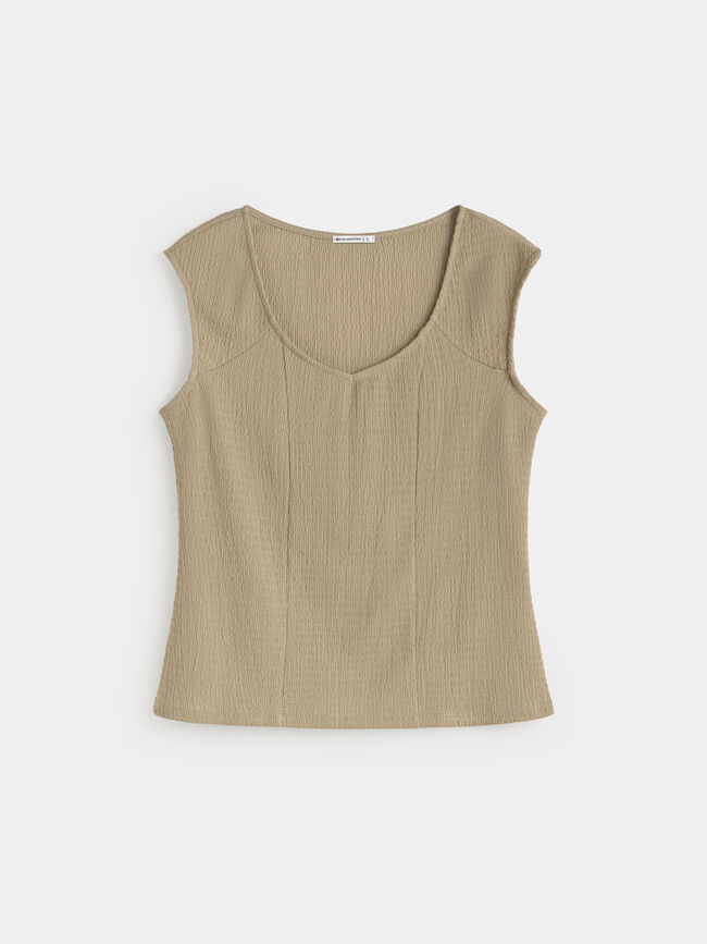 CAMISETA CRINKLE VIVO PUNTILLA kaki claro