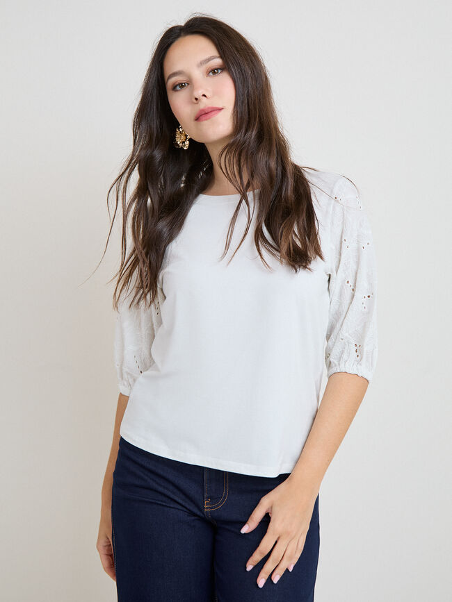 CAMISETA MANGA ABULLONADA Blanco Hueso