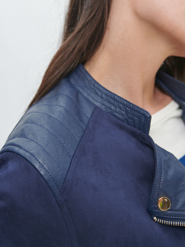 CAZADORA BIKER COMBINADA Azul Marino