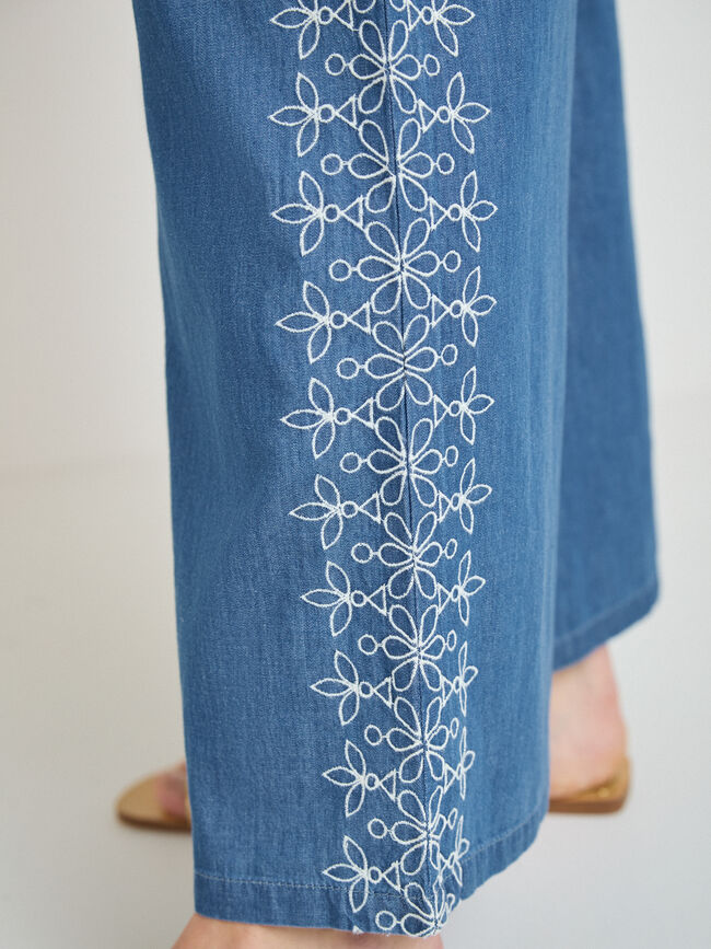 PANTAL&Oacute;N FLUIDO BORDADO Mid Blue Wash