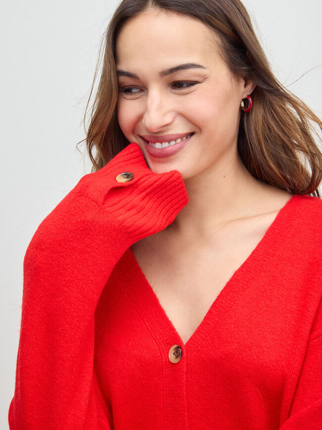 CARDIGAN DETALLE PU&Ntilde;O BOT&Oacute;N Rojo