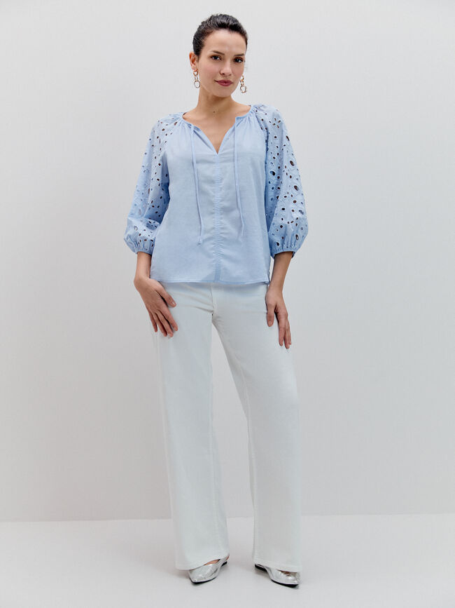 BLUSA MANGA TROQUELADA Azul Bebe